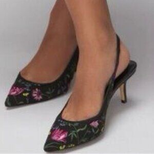 WHBM Floral Embroidered Slingback Heels 10